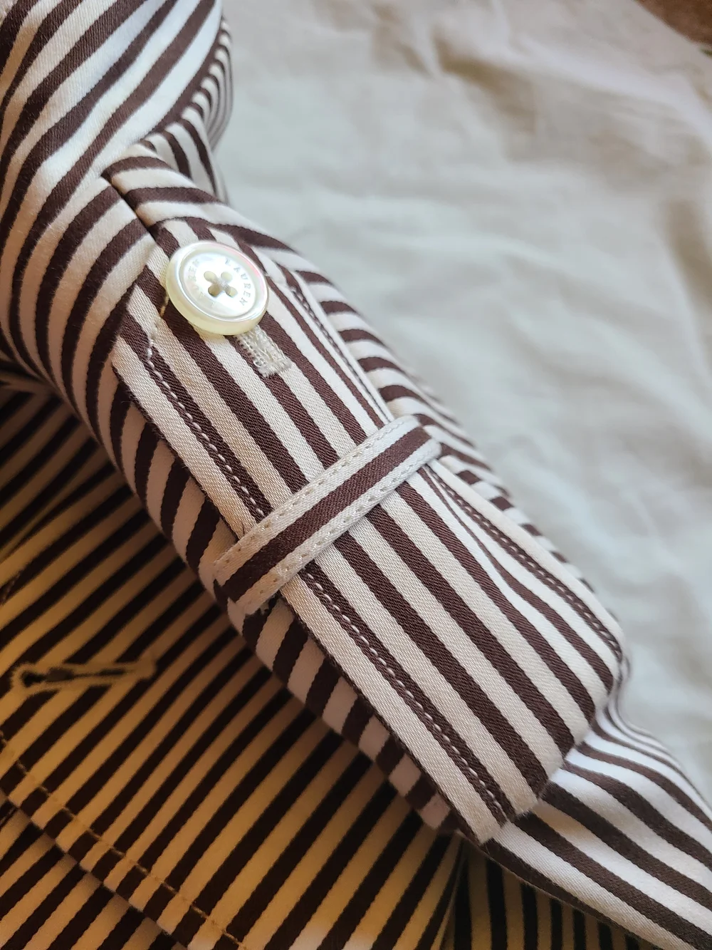 Lauren Ralph Lauren Brown and White Striped Double-Breasted Trench - Picture 4 of 6